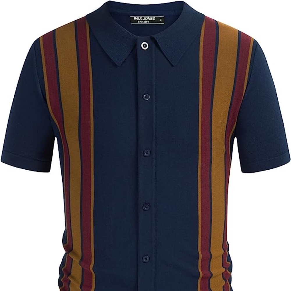 PJ Paul Jones Mens Polo Shirts Vintage Striped Lightweight Knit Shirt - Size L